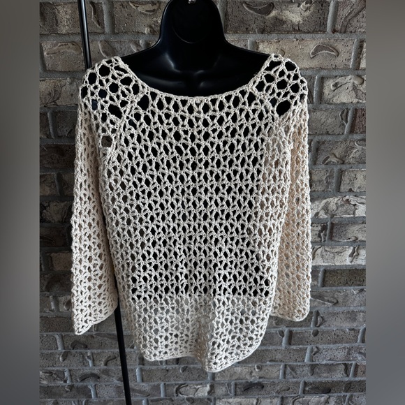 Free People Boho Crochet Knit Top XS Linen Cotton Open Weave Long Sleeve - Picture 5 of 10